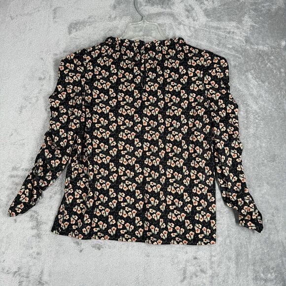 Max Studio Shirt Womens XS Black Cream Floral Flower Blouse Bohemian Peasant - Picture 3 of 10